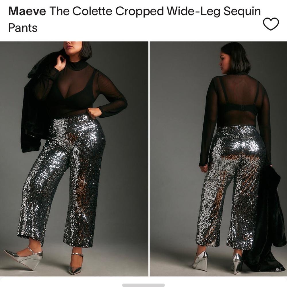 Maeve Silver Sequin Cropped Wide-Leg Pants